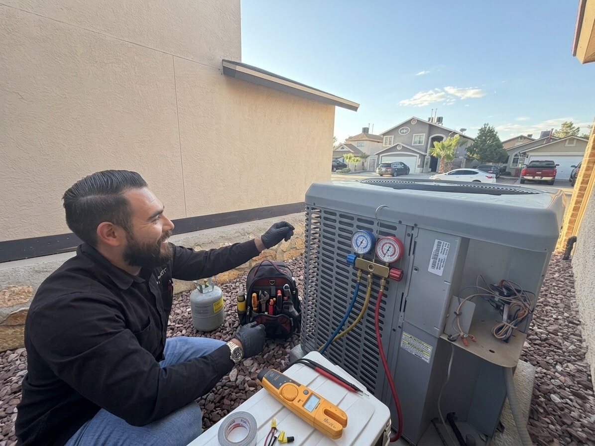 Barrett technician diagnosing HVAC equipment